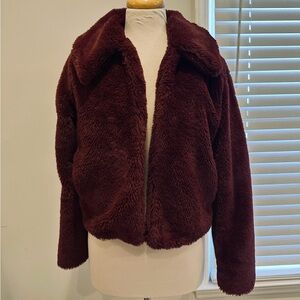 Express Plush Teddy Jacket in Rich Maroon
